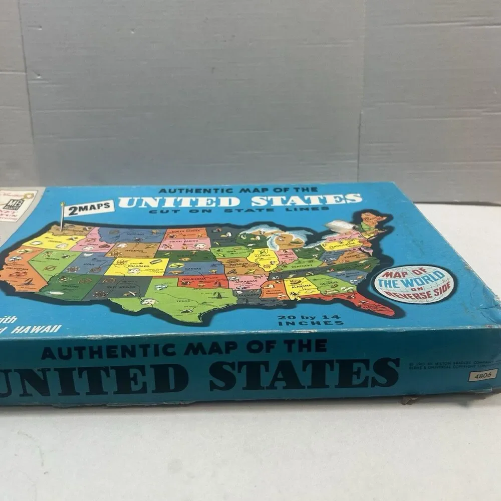 VTG Milton Bradley United States Authentic Map Puzzle 1961 Hawaii Alaska 2-Sided